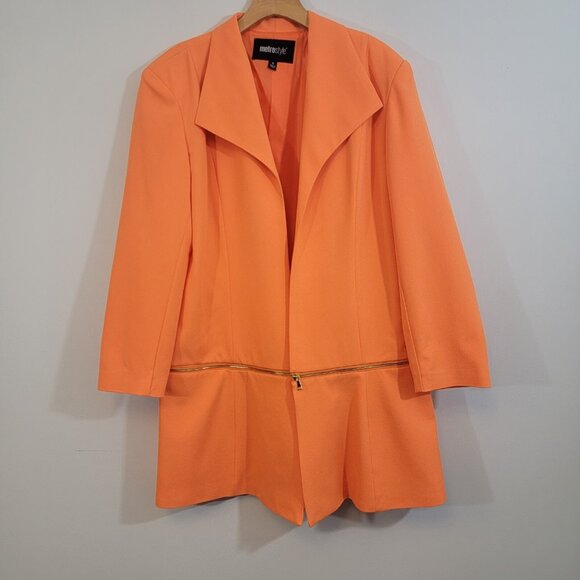 MetroStyle Blazer Bright Orange Jacket Sz 16 Lined Zip Around Adjustable - Picture 4 of 7